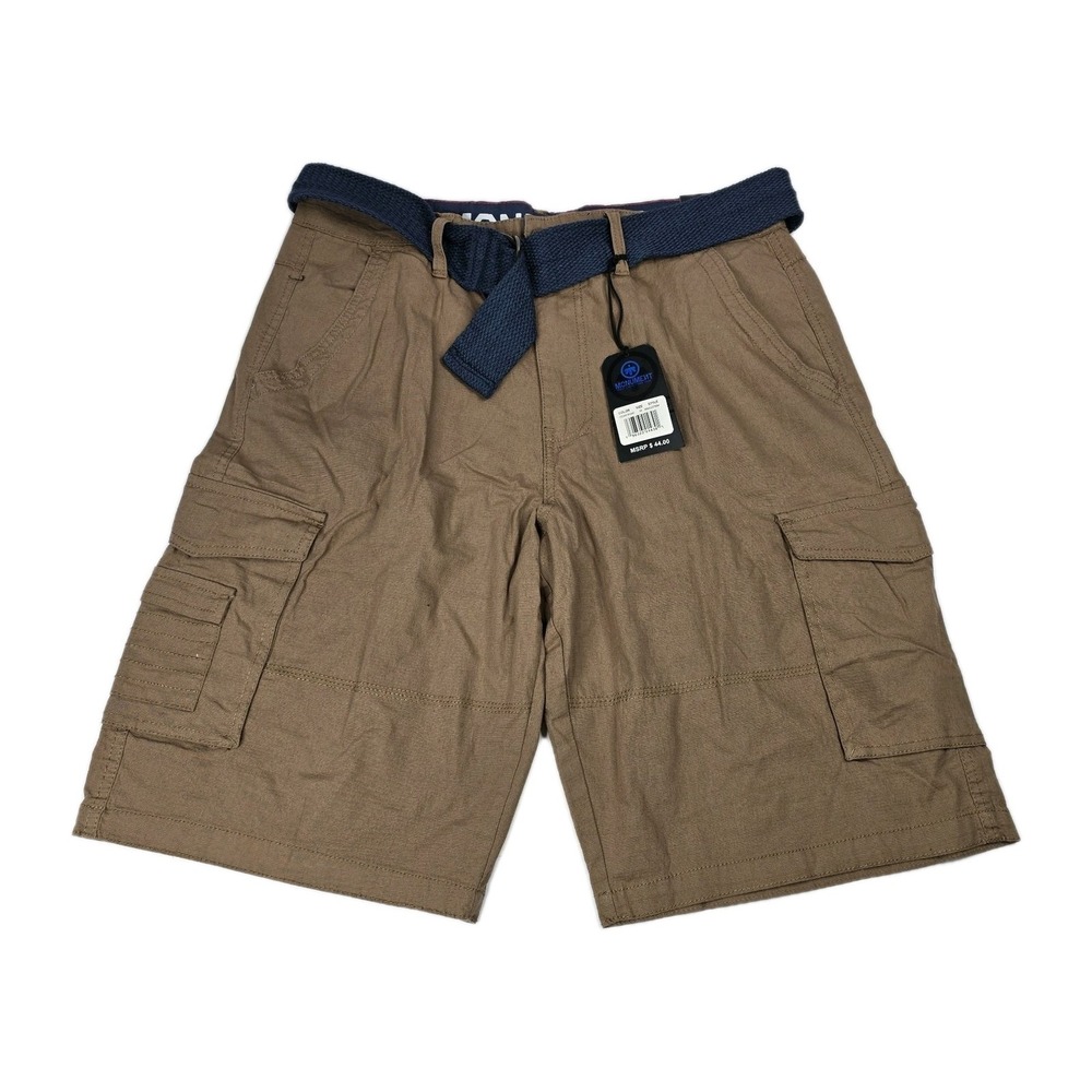 NWT Monument Brown Mens Belted Cargo Shorts 34 Multi Pocket Utility Lightweight